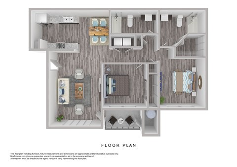 Floor plan for 2 beds, 2 baths, 931 sqft